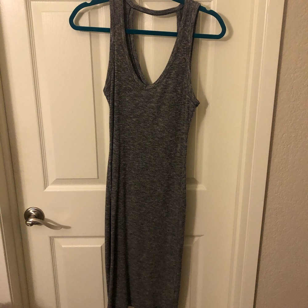 Midi knit grey ribbed dress